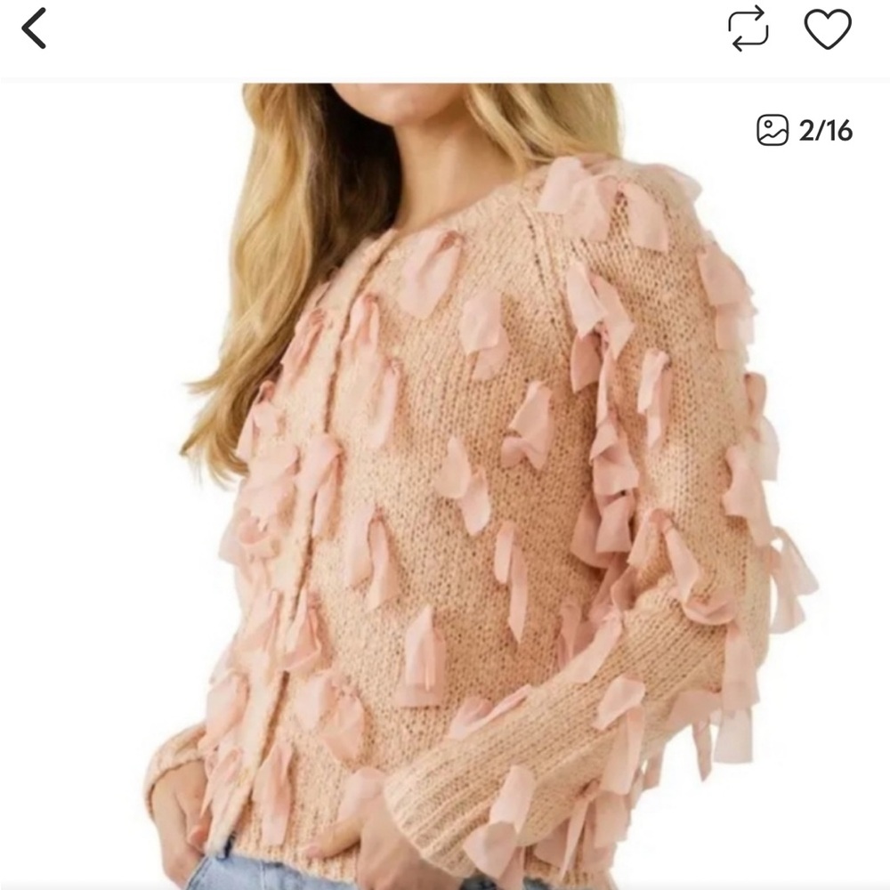 Free the Roses Blush Ribbon-Trim Cardigan - Picture 2 of 5